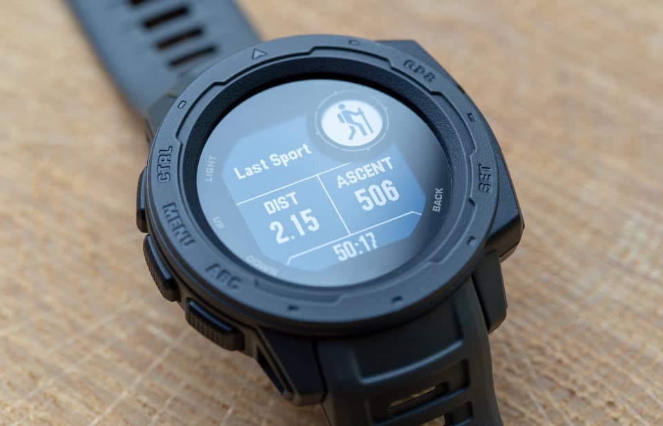 Sports watch showing activity data on its screen