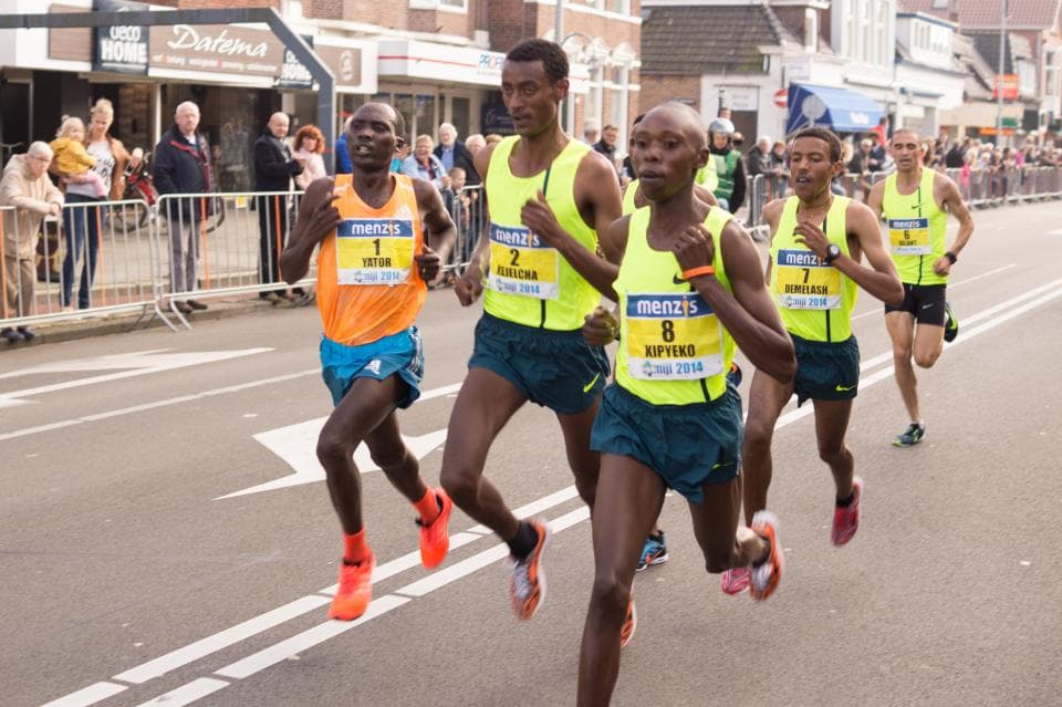 Distance runners competing in a road race